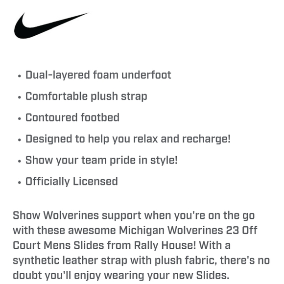 NWT Men's Michigan Wolverines Off Court Nike Slides - Picture 6 of 6